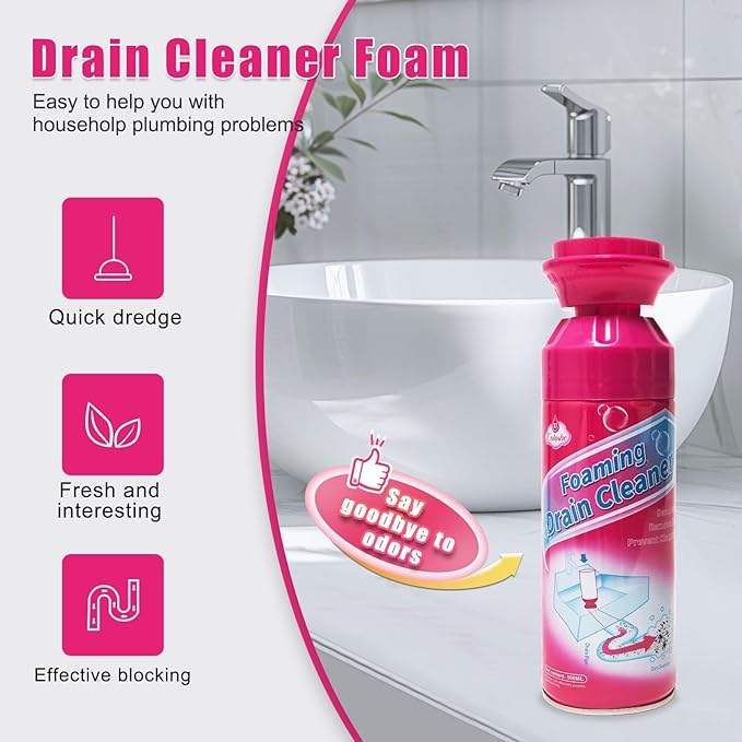 Foaming Drain Cleaner, Sink Drain Cleaner and Deodorizer, Drains Clog Remover for Bathroom Sinks, Washbasin, Tubs (2PCS)