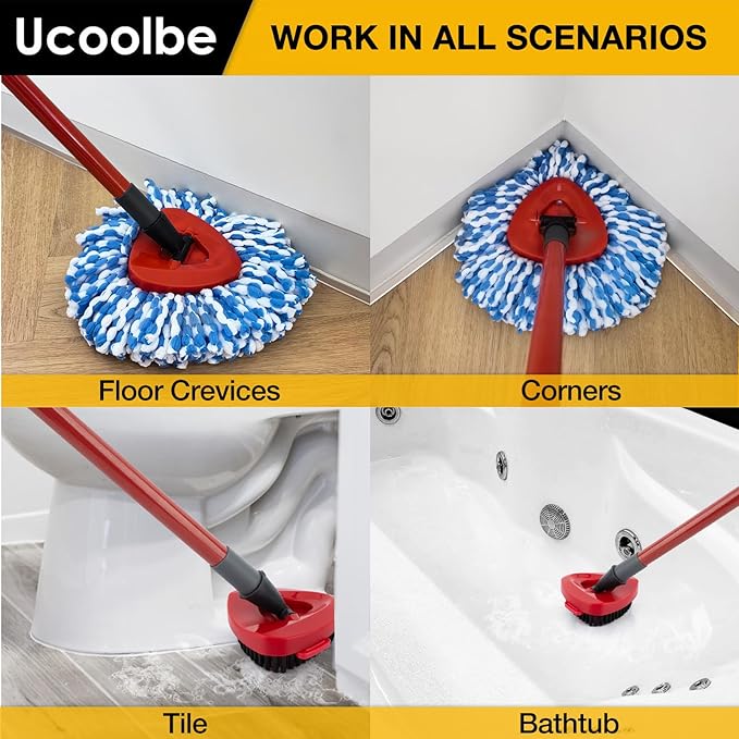Spin Mop Replacement Heads for O Cedar RinseClean 2-Tank System, 4 Pack Microfiber Mop Refill Heads, Include 4 Mop Heads and 1 Mop Brush