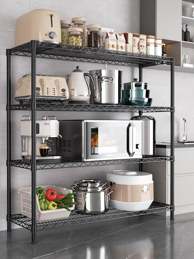 Golpart 4 Tier Adjustable Storage Shelves,Heavy Duty Metal Utility Shelf 1400LBS Capacity Wire Shelving Unit Organizer Rack for Kitchen Office Pantry Room 18" D x 46" W x 59" H Black