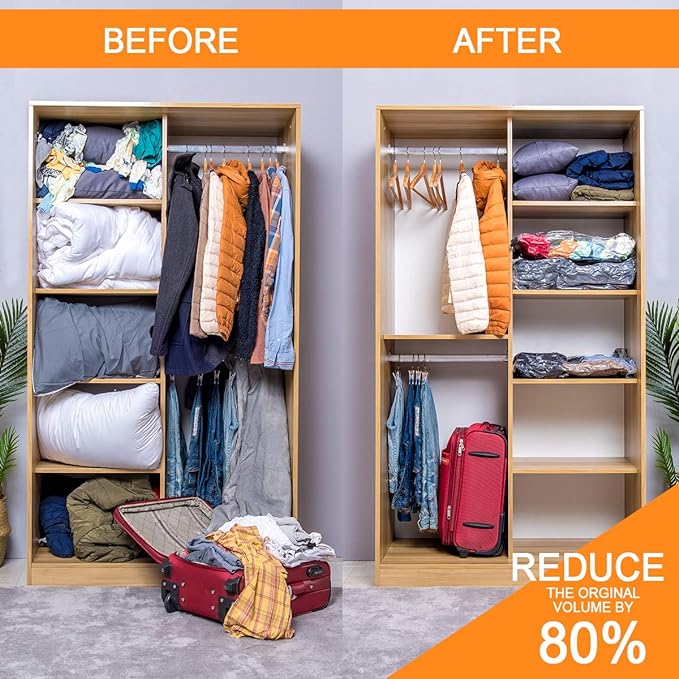 GONGSHI Vacuum Storage Bags, Space Saver Seal Bags For Clothing, Blankets, Comforters, Pillows, Clothes Storage,Travel Luggage.5 M 5 S