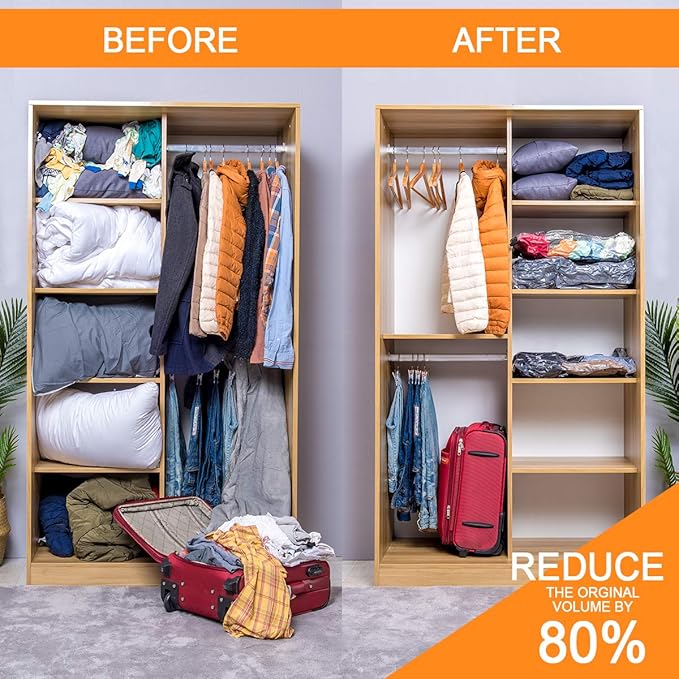 GONGSHI Vacuum Storage Bags, Space Saver Seal Bags For Clothing, Blankets, Comforters, Pillows, Clothes Storage,Travel Luggage.5 L 5 M