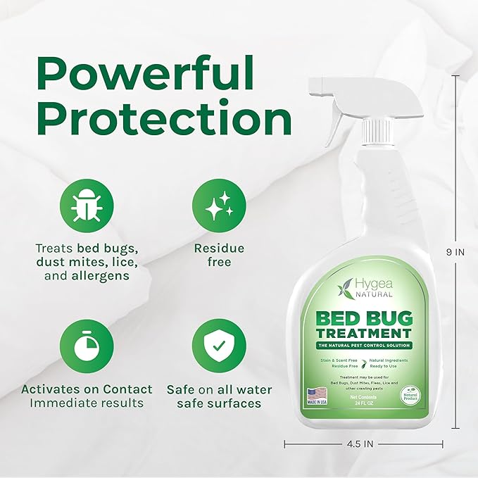 Hygea Natural Lice, Mite, and Bed Bug Natural Spray - Child & Pet Friendly - Immediate Results - Stain & Odor Free (24 Ounce)