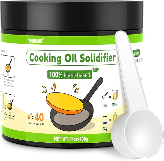 Cooking Oil Solidifier, Solidifies Up to 40 Cups from Mess, 100% Plant-Based Used Oil Solidifying Powder, Grease Hardener Disposal for Kitchen