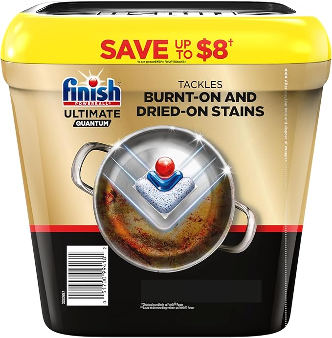 Finish Ultimate Quantum Dishwasher Pods, New & Improved Formula, Dishwasher Detergent Dish Soap, Removes Burnt-On & Dried-On Stain, Degreasing & Scrubbing Power, 70 Count
