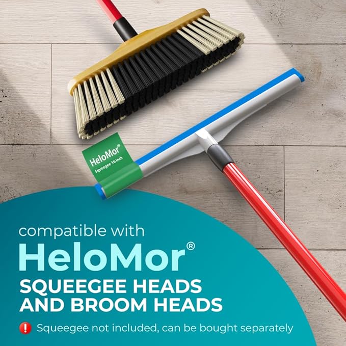 HeloMorSqueegee Broom Scrubbing Brush with Telescopic Long Handle for Garage, Patio, Deck, Tile and Shower (59 Inch (Metal Broom Handle))