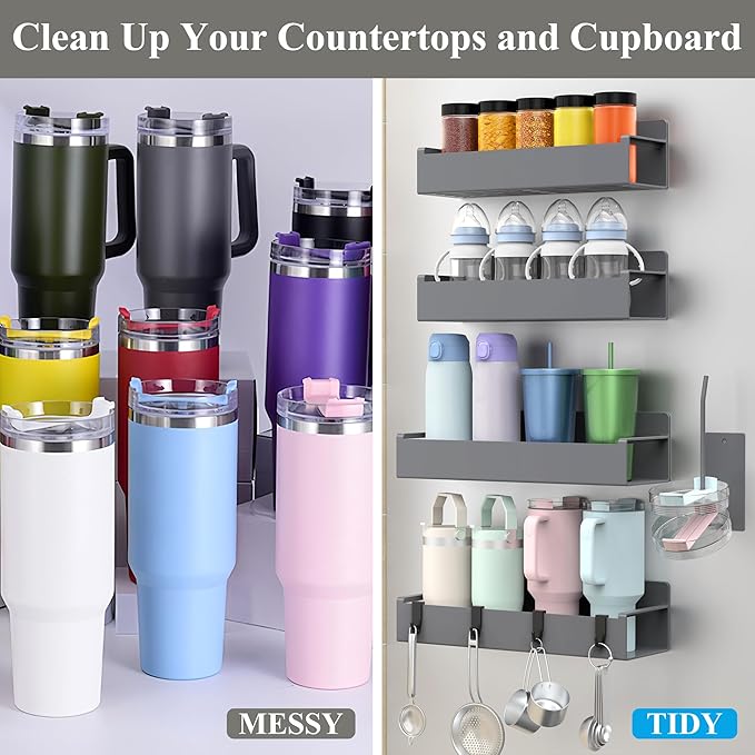 Magnetic Water Bottle Holder for Refrigerator, Cup Holder Organizer for Stanley and Tumbler for Kitchen, 4 Pack, Dark Gray