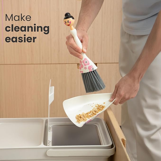 Vigar Mini Broom and Dustpan Set, Small Broom and Dustpan Set for Dust, Pet Hair, Car, and Crumb, Perfect for Home and Camping Essentials, White