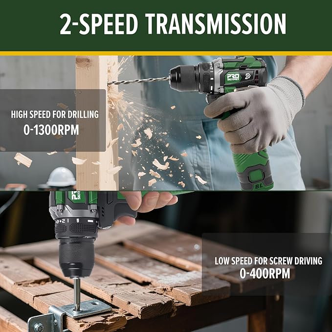 Prostormer 17V Brushless Power Drill Set, 60N.m Cordless Drill Driver with 2 Variable Speed, 3/8" Keyless Chuck, 24 Pcs Drill Bits, 2pcs 1.5Ah Battery & Charger, Storage Box Included