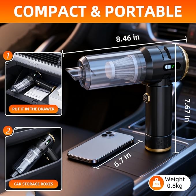 Handheld Vacuum Cleaner Cordless, 23000Pa Powerful Car Mini Vacuum Cleaner, Rechargeable Portable Lightweight dust Catcher for Home Car Carpet Stairs Pet Hair Deep Cleaning