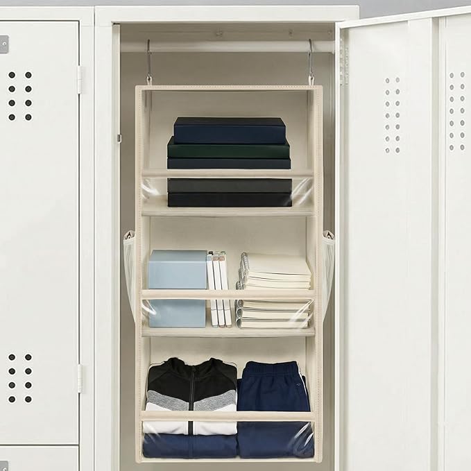 STORAGE MANIAC 6-Shelf Hanging Closet Organizer and Storage, 2 Separable 3-Shelf Haning Organizers for Closet, Collapsible Hanging Shelves Wardrobe Organization, College Dorm Room, Nursery, Beige
