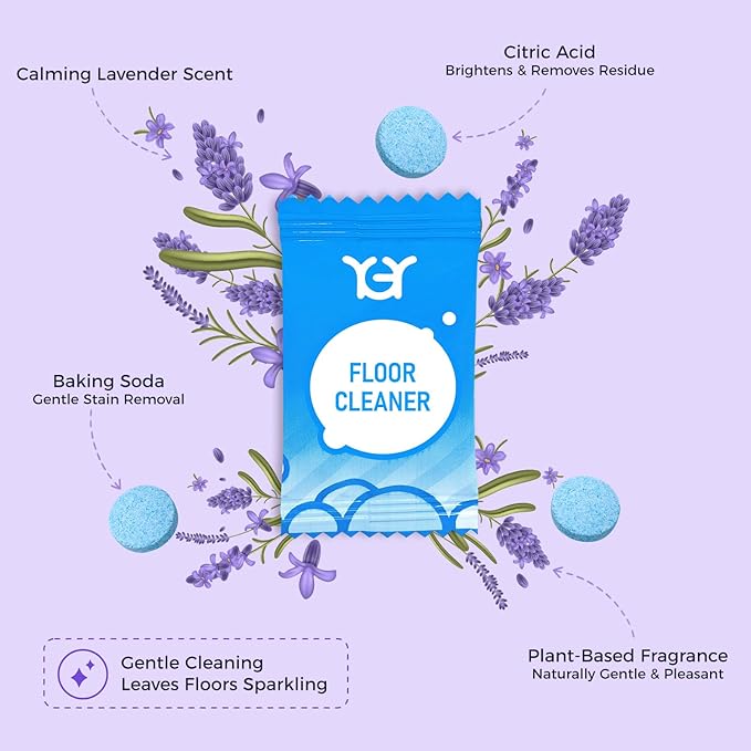 YGY 36 Pack lavender Scent Floor Cleaner, Deodorizes and Deep Cleans for Multiple Hard Floors, Lavender Scent, Compitable with Tineco Vacuum Mop, Cleaning Solution-36 Tablets