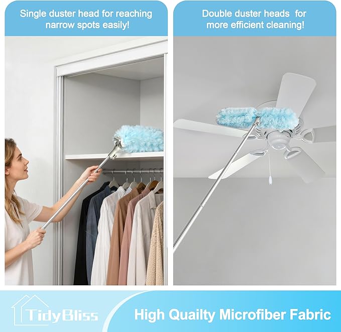 6 ft Extendable Dusters for Cleaning Compatible with Swiffer, Super Long Handle Dusting Wand Kit with 10 Refills, 360 Degree Heavy Duty Microfibers Dust Removing Tool for Ceiling Fan Wall