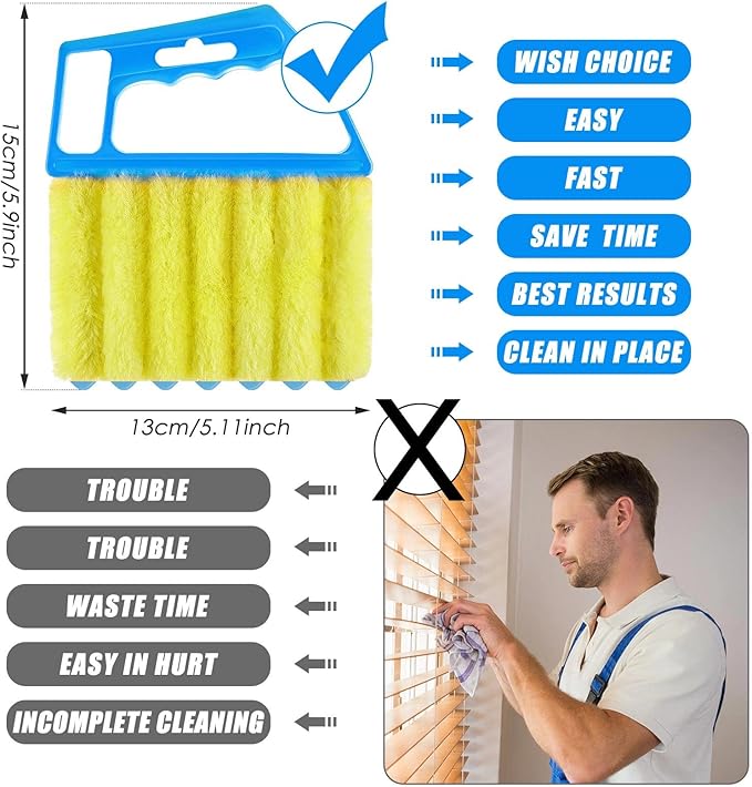 Geiserailie 2 Pcs Window Venetian Blind Cleaner Duster Tool Washable 7 Fingers Dusting Cleaner and Air Vent Shutter Brush Blinds Air Conditioner Fan Duster Dirt Housekeeping Tool (Blue Green)