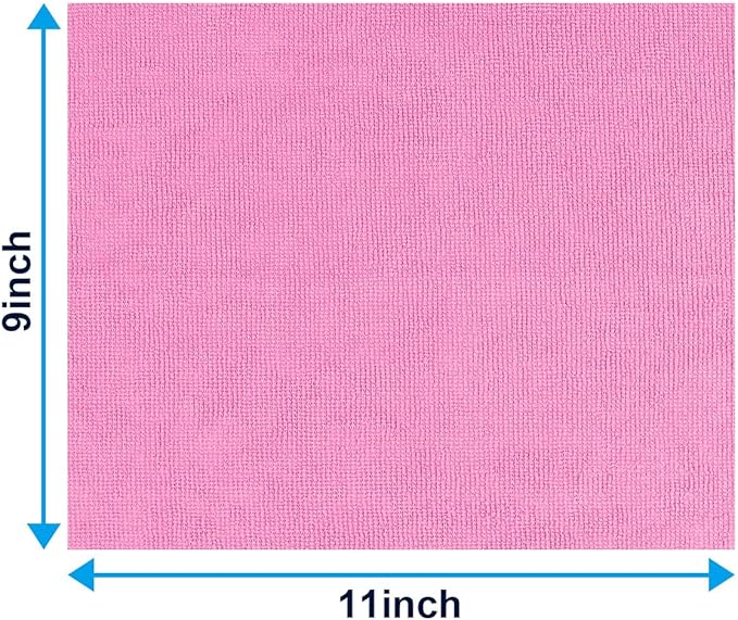GLIMGLINT Pink Microfiber Cleaning Cloth, 100 Pack Cleaning Rags, Lint-Free, Ultra Absorbent Reusable Paper Towels for Home, Kitchen, Car, Garage or Shop, Dish Rags, 11" x 9"