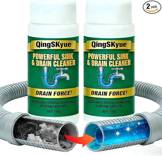 2 Pack Fast Acting Drain Clog Remover | Heavy Duty Drain Cleaner Powder | for Slow Running and Clogged Drains | for Bathroom Shower Sink Bathtub and Kitchen Sink | Suitable for Daily Maintenance