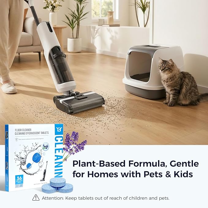 YGY 36 Pack lavender Scent Floor Cleaner, Deodorizes and Deep Cleans for Multiple Hard Floors, Lavender Scent, Compitable with Tineco Vacuum Mop, Cleaning Solution-36 Tablets