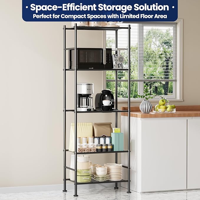 Abiglifty Storage Shelves, 5-Tier Metal Shelving, Wire Shelving Unit with Adjustable Leveling Feet, Shelf Organizer for Bathroom, Pantry, Laundry