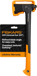 Fiskars X24 Universal Axe 24", Forged Steel Blade for Felling Trees & All-Purpose Chopping, Shock-Absorbing FiberComp Handle & Low-Friction Coating for Clean Cuts in Fresh Resinous Wood