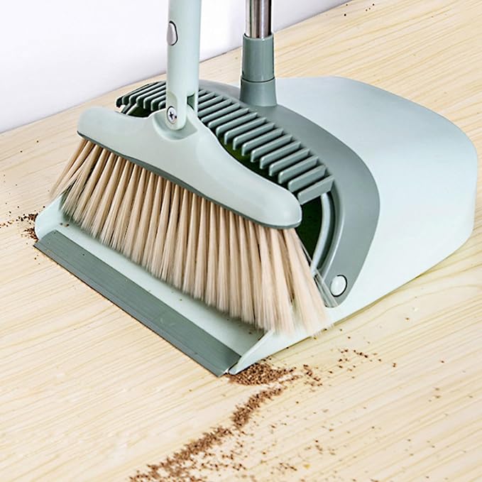 31.5in Broom and Dustpan Set Hand Broom for Home & Kitchen with Comb Teeth, Stainless Steel Handle, Standing Storage, Brooms with Dustpan Combo Set Outdoor Brooms Cleaning Tools Apartment Essentials