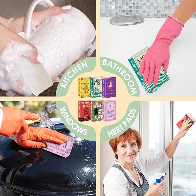 6 Pieces Book Kitchen Sponges Novels Sponges Fun Non-Scratch Scrub for Washing Dishes Pots Pans and Household Cleaning Supplies for Kitchen Dishes Furniture Gifts (6, Book-2)