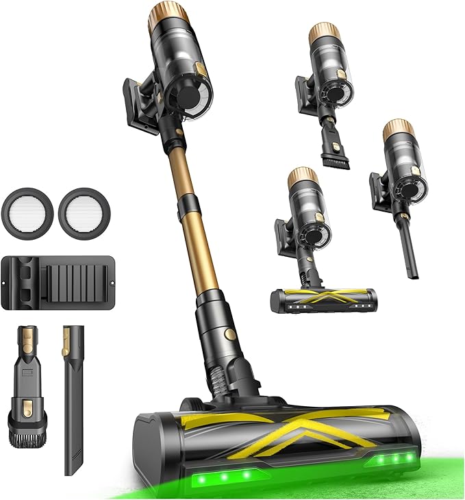 Ultenic Cordless Vacuum Cleaner, 600W 60KPA 65min Runtime, Stick Vacuum with Green Light, Self-Standing & 180° Lay-Flat, Anti-Tangled Brush, Vacuum Cleaners for Home/Hard Floor/Carpet/Pet Hair, U15