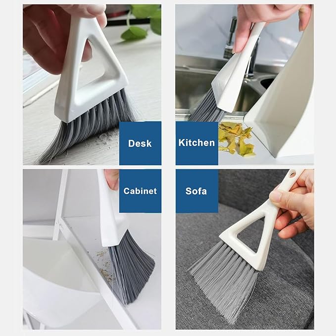 Dust Pan Broom Brush Dustpan -Mini Broom and Dustpan Combo Set, Handheld Sweeper Cleaning for Tables, Keyboards, Guinea Pig Cage, and Cat Litter, etc. (Grey)