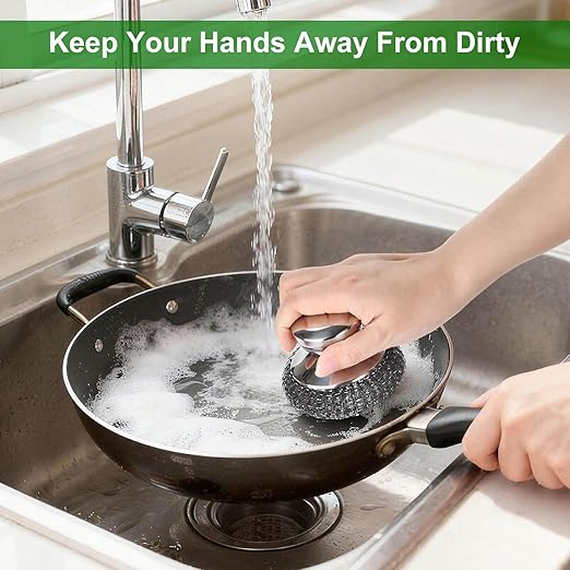 4PCS Steel Wool Scrubber Pads, Stainless Steel Scrubber Set with 3Pcs Steel Wool Pads, Steel Scrubber for Dishes, Ideal for Cleaning Cast Iron, Pots, Pans, Grills, Stoves, Sink, Kitchen Household