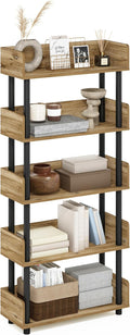 Furinno TURN-N-TUBE 4-Tier Display Shelf, Storage Shelves, Book Shelf, Open Shelves with Rounded Corner Top Edges, for Organization and Storage, Living Room, Home Office, Flagstaff Oak