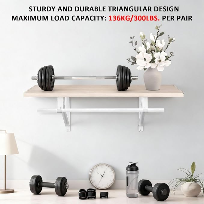 Heavy Duty Closet Rod Bracket 11x11 Inch, 6-Pack White Steel Closet Shelf Brackets,Wall Mount Closet Rod Support Bracket with Screws,Supports 300 lbs