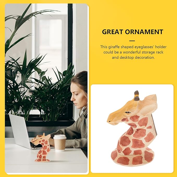 Housoutil Giraffe Shaped Eyeglasses Stand Wooden Desktop Eyewear Organizer Display Rack for Sunglasses Storage Home Office Decor