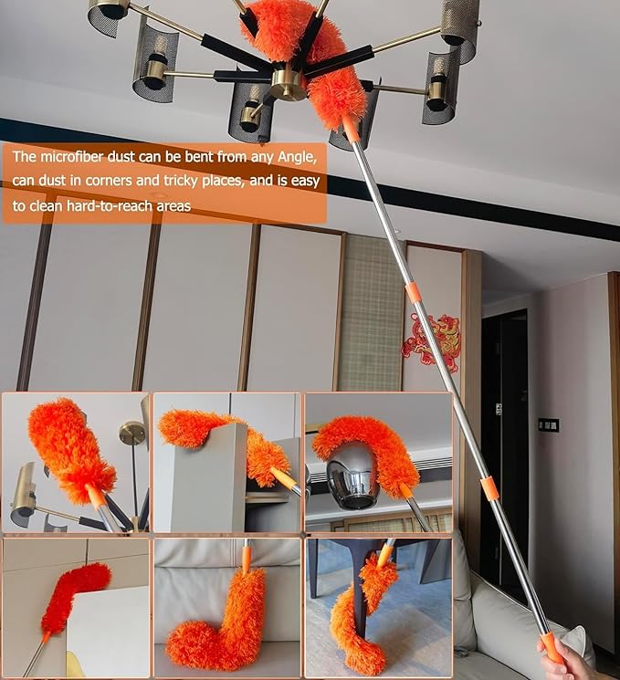 20+ Feet High Reach Dusting Kit with 3-14 ft Extension Pole //2 in 1 Window Cleaning Kit // High Ceiling Duster // Cobweb Microfiber Duster // Outdoor & Indoor Extendable Duster Cleaning Kit