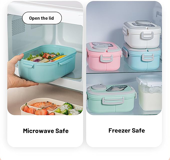 Adults Bento Lunch Box,Salad Container Large 43oz Salad Bowl, Bento-Style Tray for Toppings, 3oz Sauce Container for Dressings, and Built-In Reusable Fork (White)
