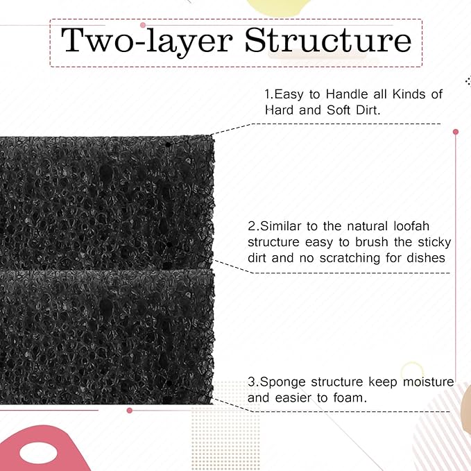 3 Pcs Dual Sided Scrub Sponge Multi Functional Cute Temperature Sensitive Non Scratch Dish Sponge for Washing Dishes Kitchen Bathroom(Flower,Black)