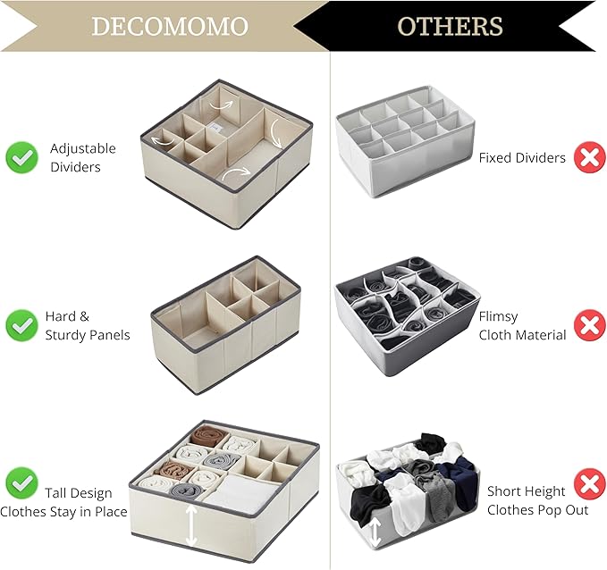 DECOMOMO Drawer Organizer for Baby – Clothes Organizer & Storage Dividers for Nursery, Storage Bins for Underwear, Bra, Socks, Diapers & Newborn Essentials (Beige, 12pcs)