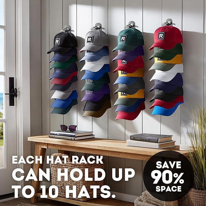 Hat Organizer for Baseball Caps, Hat Rack for Wall Closet Door Hold up to 10 Hats,Hat Holder with Adhesive and 4 Screws, Hat Hanger Cap Holder Hat Hangers for Wall Closet Door Bedroom(1pc,B-Black)