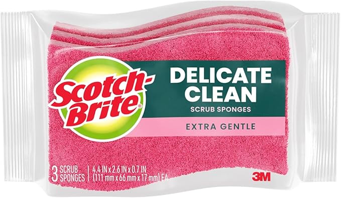 Scotch-Brite Gentle Clean Delicate Scrub Sponges, For Washing Dishes and Cleaning Kitchen, 3 Scrub Sponges