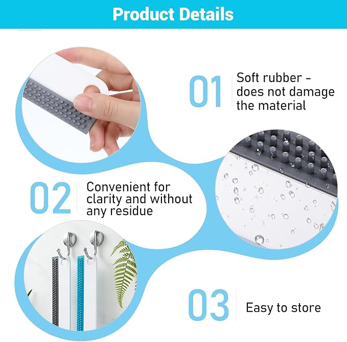 2 Pcs Glass Squeegees, Mini Soft Rubber Window Squeegee, All-Purpose Windshield Squeegee & Mirror Squeegees for Kitchen, Bathroom, Shower, Car (Gray & Blue)