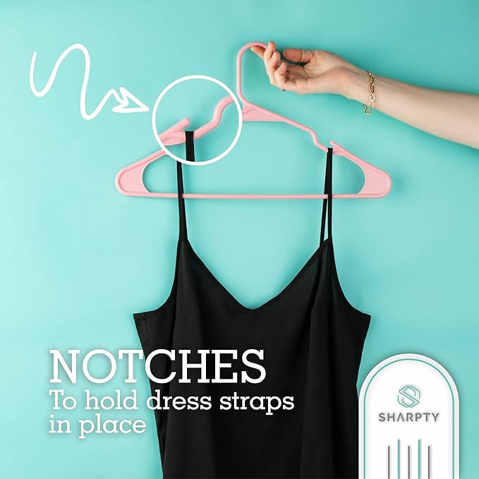 Sharpty Plastic Hangers Clothes Hangers for Clothing, Closet, Coats & Shirts - Notched, Durable & Space Saving - for Everyday Standard Use, Room Essentials & Basics - 20 Pack - Pink