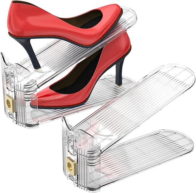 Shoe Slots Organizer,Adjustable Shoe Stackers,20 Pack Shoe Space Savers,Shoe Storage Holder for Closet,Transparent