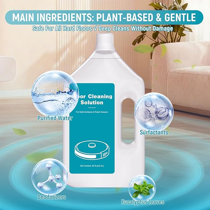82 FL OZ/2.4 L Original Scented Floor Cleaning Solution Compatible with Dreame Cleaning Solution, Pet-friendly & No Residue, Floor Cleaner for All Robot Vacuum and Wireless Wet Dry Vacuum Cleaners