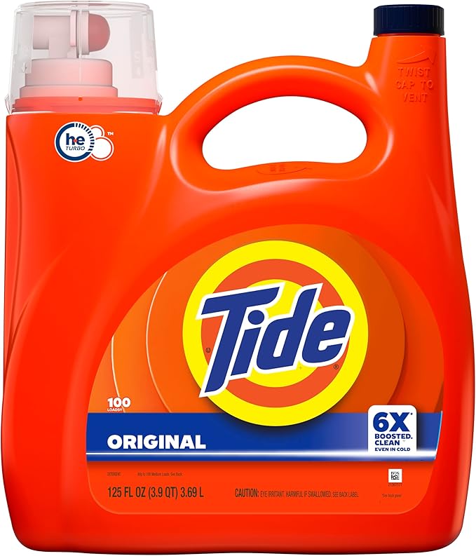 Tide Liquid Laundry Detergent, Original Scent, 125 fl oz, 100 Loads, Boosted Clean Even in Cold Water with Concentrated Washing Soap