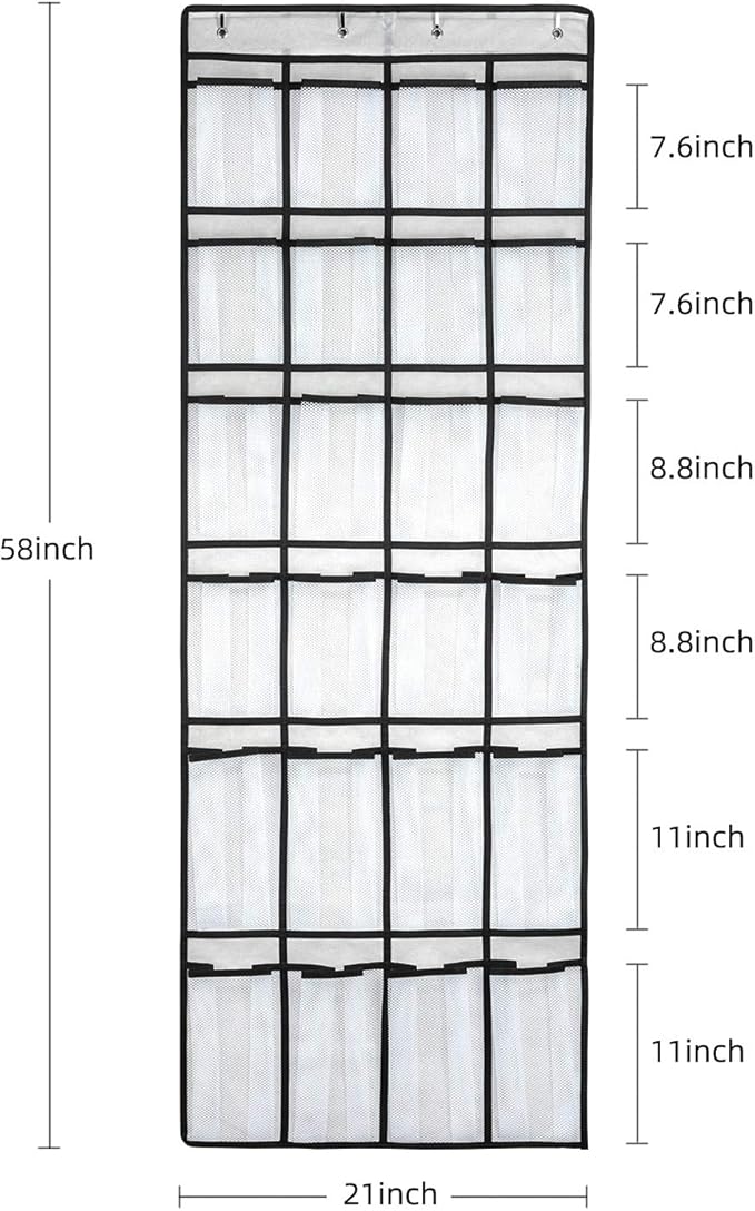 SAVERHO Hanging Shoe Organizer, Over The Door Shoe Organizer with 24 Mesh Large Pockets Door Shoe Rack for Men Women Kids Hanging Door Shoe Holder Size:58x21 Inch (White-2pack)