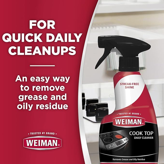 Weiman 2-Pack Cooktop Cleaning Spray & Microfiber Cloth – Cooktop & Oven Cleaner for Streak & Residue Free - Non-Abrasive Degreaser Safe for Glass & Ceramic