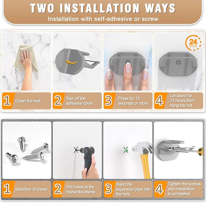 36 Pack Adhesive Hat Hooks for Wall, Super Strong Hat Rack for Baseball Caps, Hat Organizer Display for Home Decor, Hat Hangers Holder for Wall, Door, Closet, No Drilling - USA Patented (Gray)