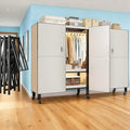 Foldable Portable Armoire Wardrobe Closet for Hanging Clothes Rack, Heavy Duty Covered Clothes Rack with Cover(HARDBOARD Magnetic), Closet Garment Rack for Bedroom Storage (KT Off-white, 74.8in)