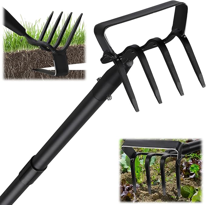 Garden Hoe for Weeding, Heavy Duty Hoe Garden Tool, 62" Long Handle Stirrup Hoe Cultivator, 2 in 1 Action Scuffle Hula Push Pull Hoe Manual Weeder for Gardening Landscaping Loosening Soil