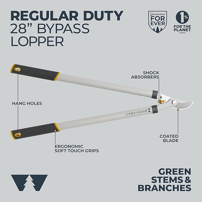 Woodland Tools Regular Duty Lopper – 28 Inch Manual Branch Cutter with Bypass Blade and Non Slip Grip – Lightweight Tree Trimmer for Gardening, Shrubs, and Small Branches