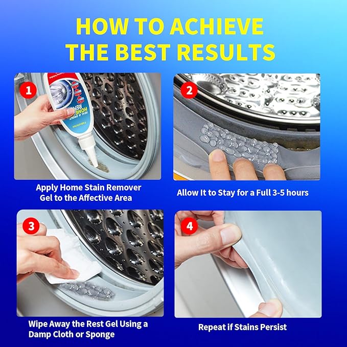 Home Stain Remover Gel – Stubborn Stain Cleaner No Harsh Scrubbing Required (Front Loader Washing Machine Seal Washing Machine Seals, Sinks & Tiles | No-Slip Formula | 8H Penetration)