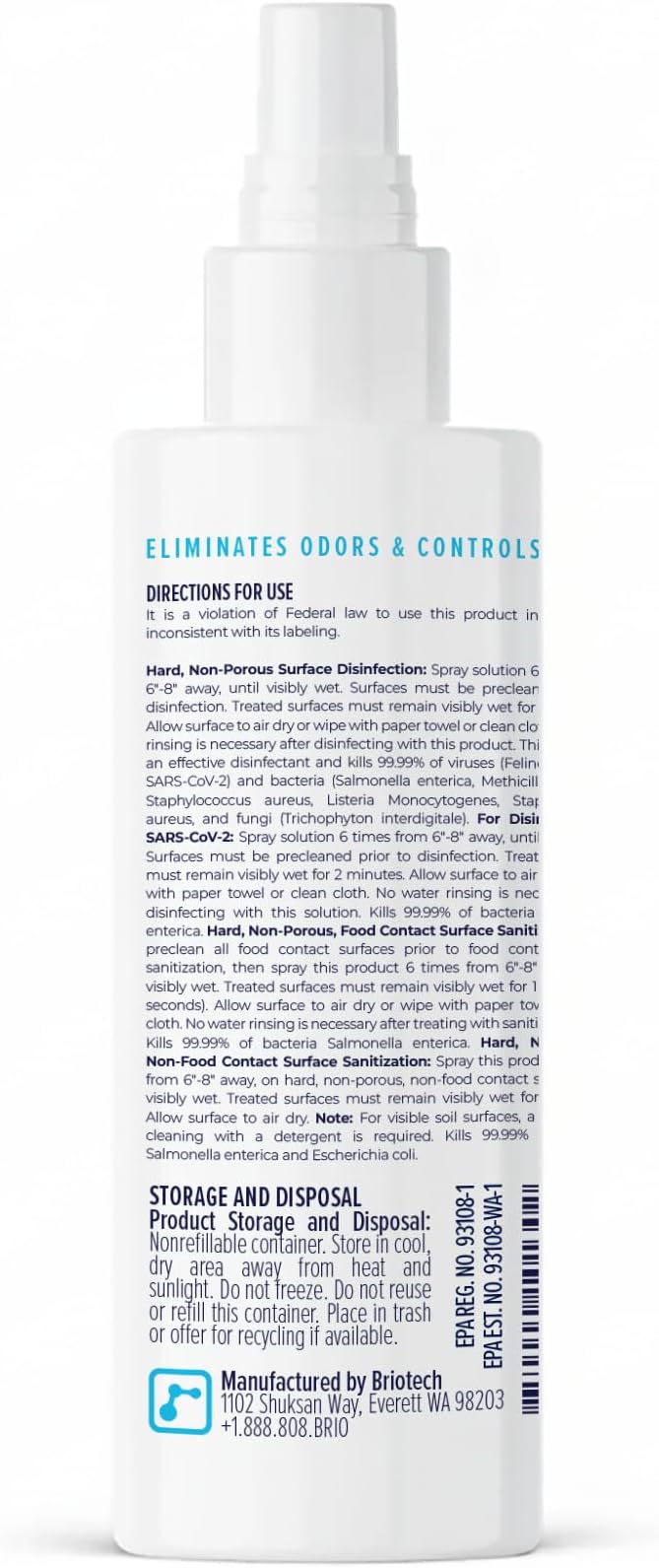 BRIOTECH Sanitizer Disinfectant Hypochlorous Spray, Kill 99.99% of Viruses & Bacteria, Control Mold, Eliminate Odor, Gentle for Nurseries, Food Contact Surface Sanitizer, 2 fl oz Travel Size
