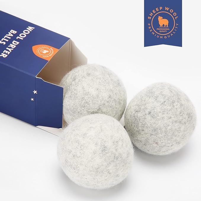 Wool Dryer Balls Handmade 3 Pack XL,Organic Laundry Dryer Balls,100% New Zealand Wool Natural Fabric Softener,Reusable 1000 Loads,Wrinkles Free, Shorten Drying Time,Baby Safe (3 Pack XL,Gray)